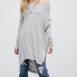 Free People Grapevine Longline Knit Tunic Top in Heather Gray Size XS